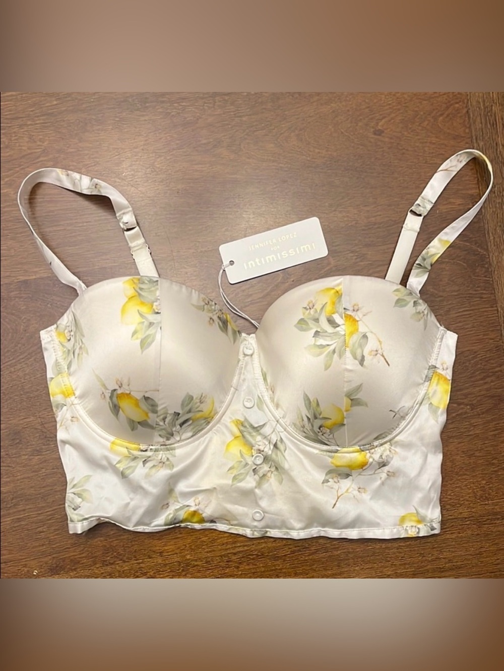 Intimissimi Women's Longline Balconette Bra in White with Yellow Floral. 34D